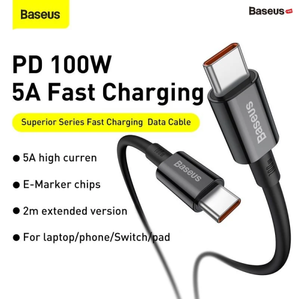Cáp Sạc Nhanh Baseus Superior Series Type-C to Type-C PD 100W - 1 Mét【Sạc 100W ◆ Chip E-Marker ◆ Tốc Độ Truyền Tải 480Mpbs】 - Hình ảnh 3